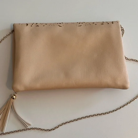 Gold & Beige Crossbody Clutch with Tassel Zipper - Picture 3 of 9